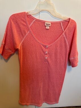 Mossimo Supply Co. Coral Scoop Neck Henley Short Sleeve Top
